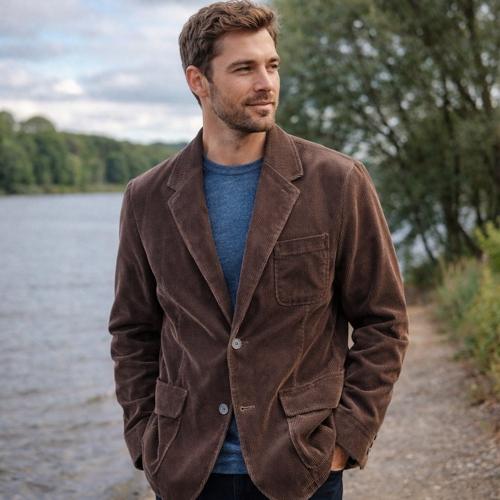 GAP Mens Brown Corduroy Blazer Jacket Vintage 2006 Wide Wale Cotton Coat Large